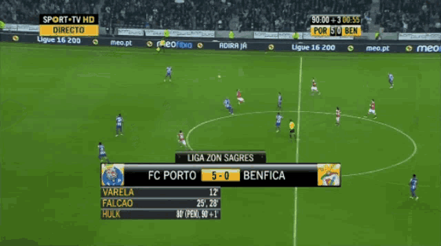a soccer game between fc porto and benfica is being shown