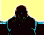 a blurry picture of a person sitting in front of a window with a yellow background .