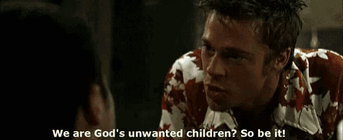 a man in a bloody shirt is talking to another man and says we are god 's unwanted children so be it