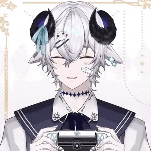 a boy with horns and white hair is holding a box
