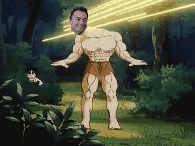 a cartoon of a man with huge muscles and a beard