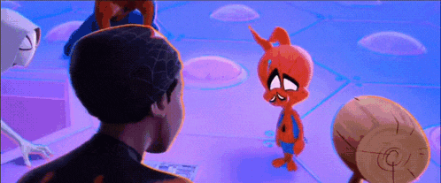 a man and a cartoon character are standing next to each other on a blue background .