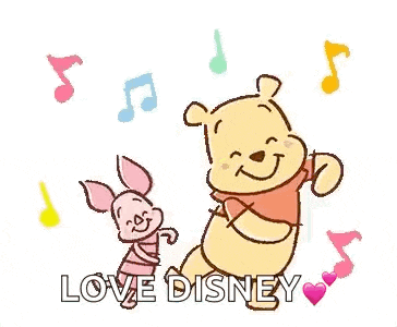 a drawing of winnie the pooh and piglet dancing with music notes .