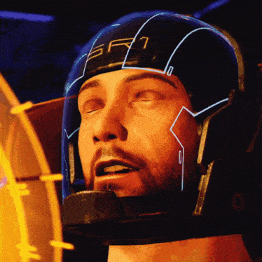 a man wearing a helmet with the letters sr7 on it
