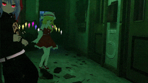 a girl in a red dress is dancing with a knife
