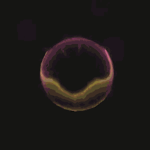 a yellow circle with purple rays coming out of it on a black background