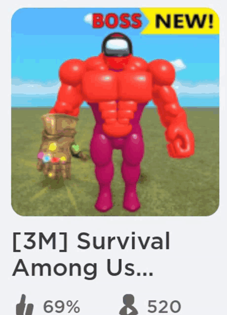an advertisement for among us shows a muscular figure with a glove
