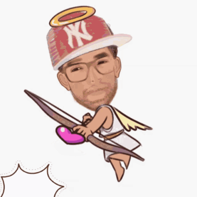 a cartoon of a man wearing a ny yankees hat and glasses