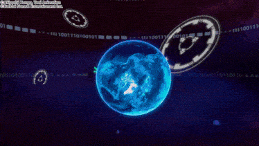 a video game screen shows a blue globe with a purple circle around it and the words official licensed entertainment inc.