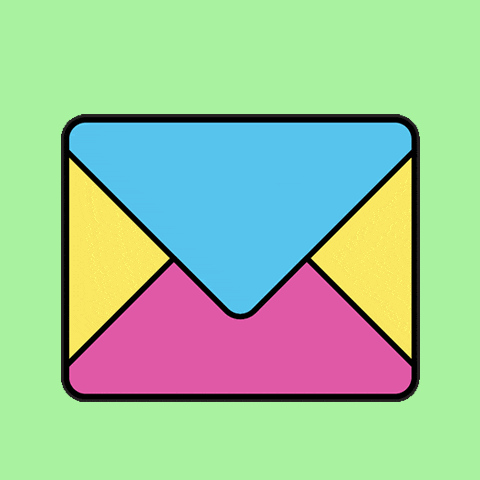 a colorful envelope on a green background with a black border