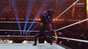 a wrestling match is being broadcasted on peacock tv