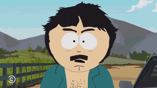 a cartoon character with a mustache is standing next to a car with a c on it