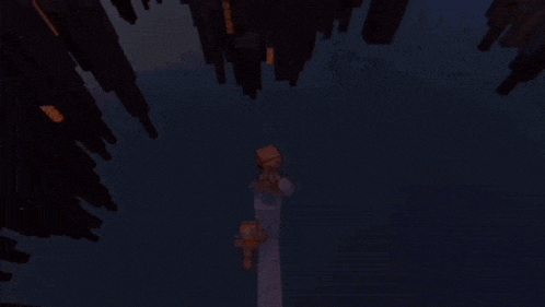 a minecraft character is flying through the air with a blue sky in the background