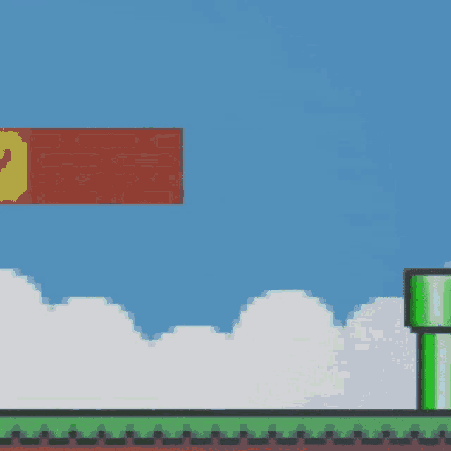 a pixel art of a video game scene with a brick and pipe