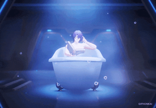 a person in a bathtub with the word gifhonkai written on the bottom