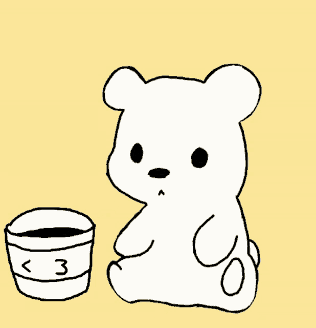 a black and white drawing of a bear holding a bucket with the number 3 on it