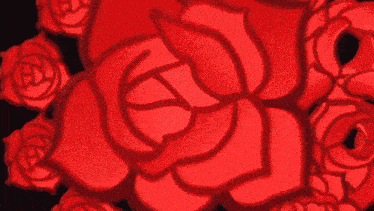 a cartoon character with a rose on her head surrounded by red roses