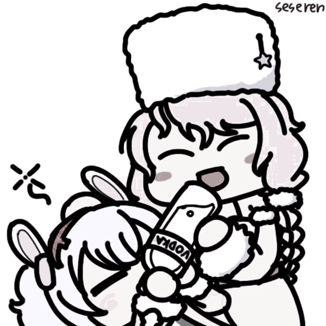 a drawing of a girl with a vodka bottle in her hand