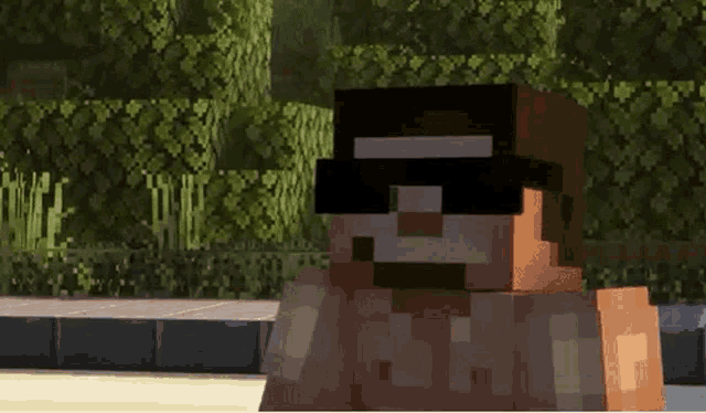 a minecraft character is wearing sunglasses and holding a sandwich .
