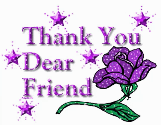 a thank you dear friend card with a purple rose