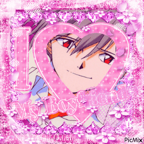 a picture of a boy in a pink heart with the words i love my boyfriend written on it