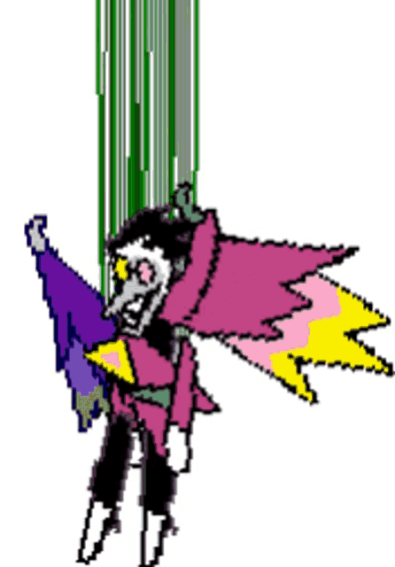 a pixel art drawing of a person with wings and a cape