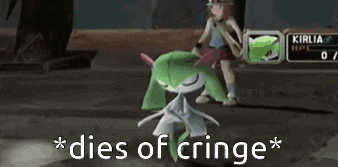 a video game character with the words " dies of cringe " next to it