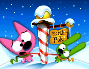 a sign that says north pole is hanging from a pole