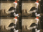 a man wearing a santa hat and a necklace