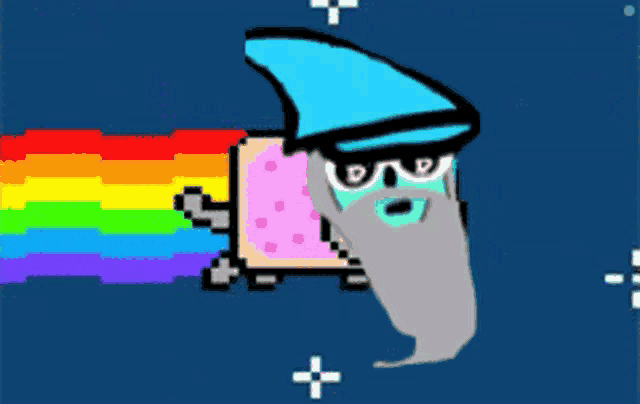 a cartoon drawing of a cat with a beard and glasses
