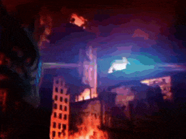 a blurry picture of a city at night with a sign that says ' i 'm sorry ' on it