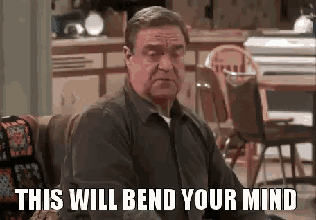 an older man is sitting on a couch in a kitchen with the words `` this will bend your mind '' written on his face .