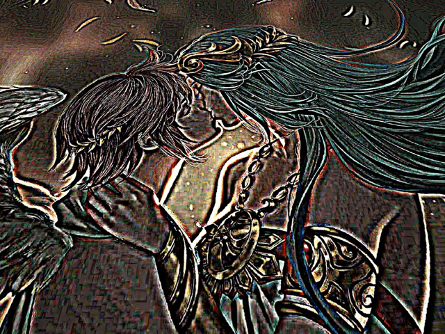 a painting of a man and woman kissing