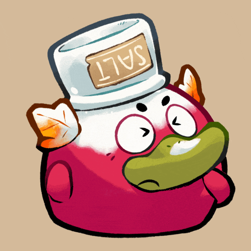 a cartoon character with a bottle of salt on top of his head