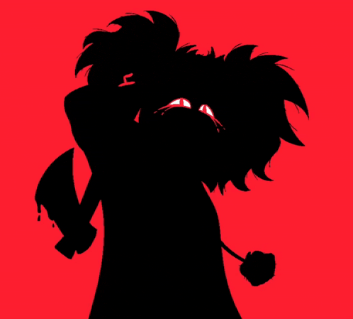 a silhouette of a person with a knife in their hand on a red background
