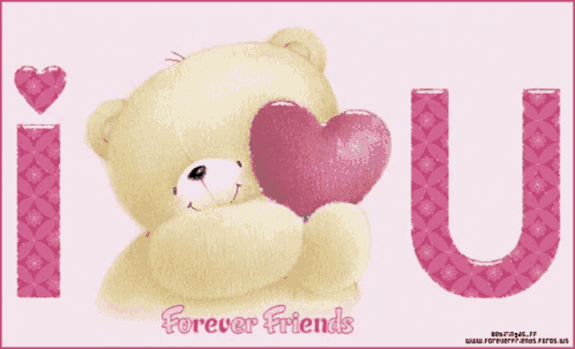 a teddy bear holding a heart with the words forever friends