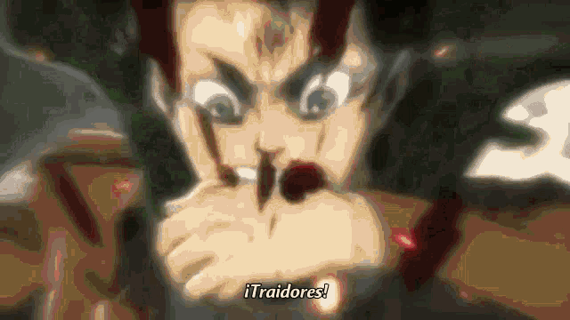 a close up of a person 's face with the word traidores written on the bottom