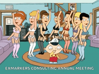 a cartoon of a man standing in front of a group of women in underwear .