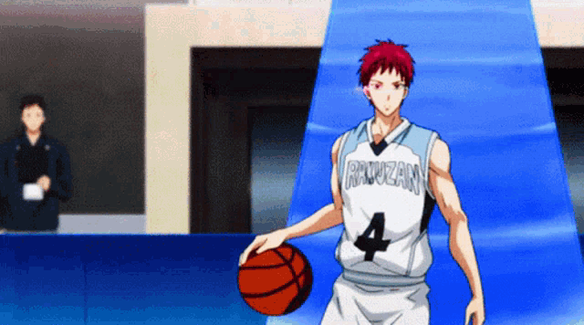 a basketball player with the number 4 on his jersey dribbles the ball