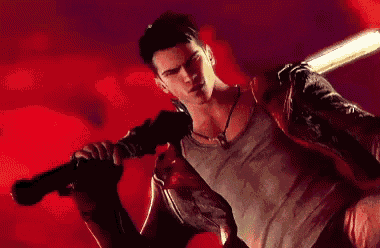 a man in a leather jacket is holding a sword in his hands .