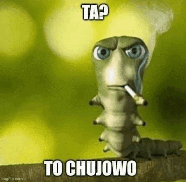 a caterpillar is smoking a cigarette while sitting on a branch .