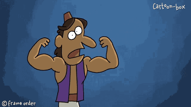 a cartoon of a man flexing his muscles with cartoon-box written on the bottom