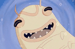 a close up of a cartoon character with a big mouth and teeth