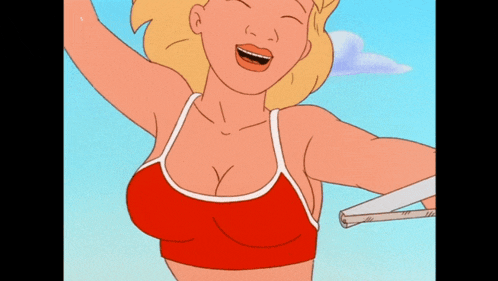 a cartoon of a woman in a red top holding a wrench