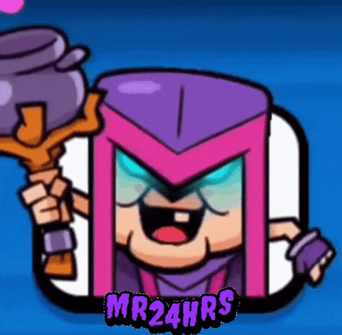 a cartoon character with the words mr24hrs written below it