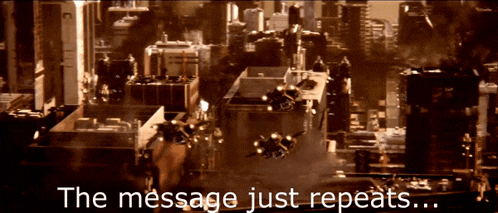 an aerial view of a city with the words " the message just repeats " below it