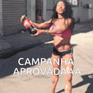 a woman in a bikini is holding a bottle and the words campanha aprovadaa are behind her