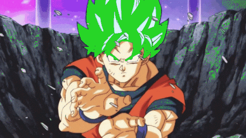 a cartoon character with green hair and a blue shirt