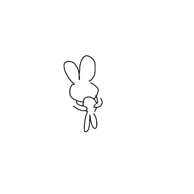 a black and white drawing of a rabbit on a white background
