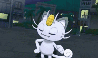 a cartoon cat with a horn on its head is dancing on a street .